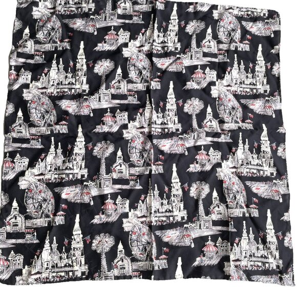 VTG 90s Nicole Miller 100% Silk Scarf 20” Square Coney Island Ferris Wheel NWT - Picture 1 of 11